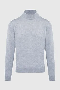 Men's jumper with a high stand-up collar made of wool, gray