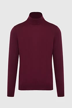 Men's jumper with a high stand-up collar, burgundy wool