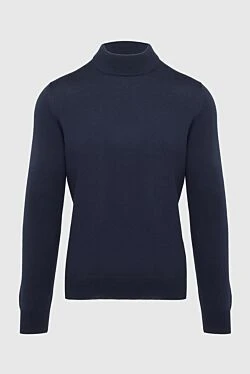 Men's jumper with a high stand-up collar made of wool, blue