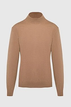 Men's jumper with a high stand-up collar, brown wool