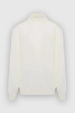 Men's jumper with high stand-up collar made of wool white