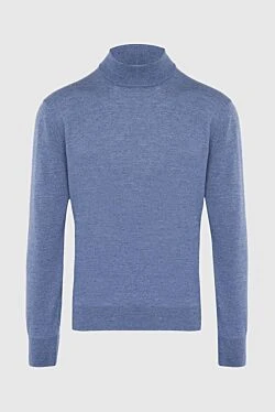 Men's jumper with a high stand-up collar made of wool, blue