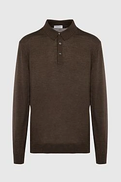 Long sleeve polo in silk wool brown for men