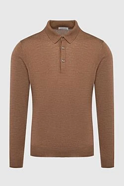 Long sleeve polo in silk wool brown for men