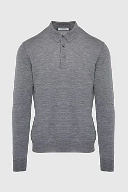 Wool silk long sleeve polo gray for men