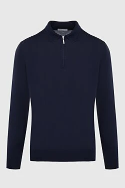 Wool silk long sleeve polo blue for men