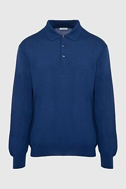 Wool silk long sleeve polo blue for men