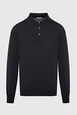 Wool long sleeve polo black for men