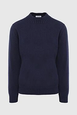 Men's jumper with a high stand-up collar made of wool, blue