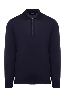 Long Sleeve Polo in Silk, Cashmere and Crocodile Blue for men