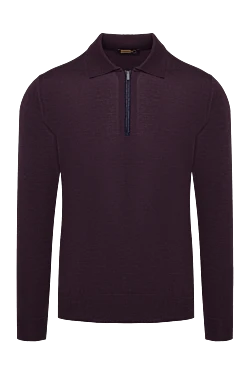 Long-sleeve polo in silk, cashmere and crocodile skin burgundy for men