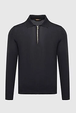 Long sleeve polo in silk, cashmere and crocodile skin black for men