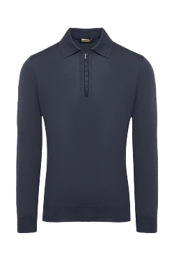 Long Sleeve Polo in Silk, Cashmere and Crocodile Blue for men