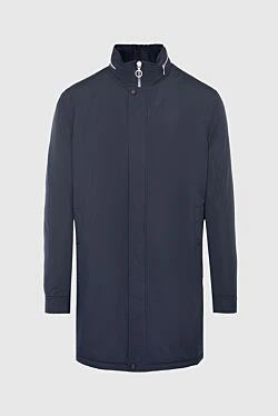 Куртка-пальто синяя с кожаными вставками мужская