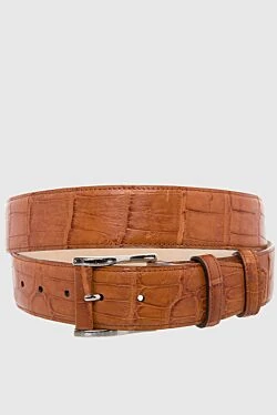 Orange crocodile leather belt for men