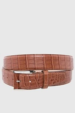 Brown crocodile leather belt for men