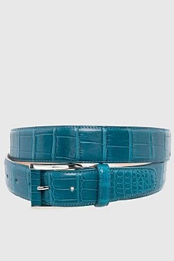 Blue crocodile leather belt for men