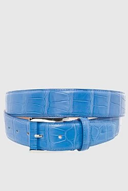 Blue crocodile leather belt for men