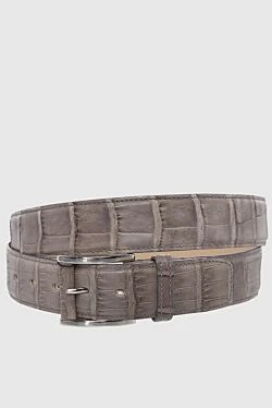 Gray crocodile leather belt for men