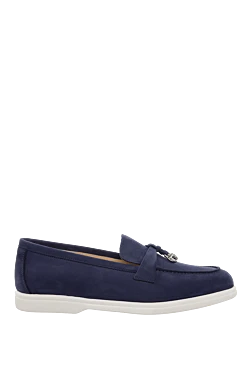 Blue nubuck loafers for women