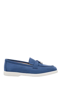 Blue nubuck loafers for women