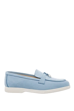 Blue nubuck loafers for women