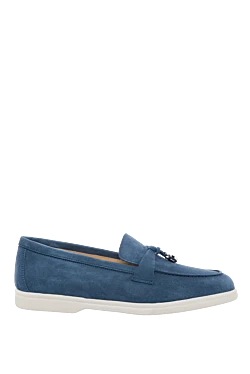 Blue nubuck loafers for women