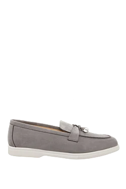 Gray nubuck loafers for women