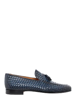 Blue leather loafers for men