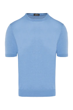 Short sleeve jumper in silk and cotton blue for men