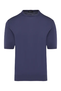 Short sleeve jumper in silk and cotton blue for men