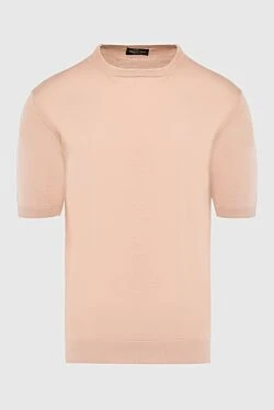 Short sleeve jumper in silk and cotton beige for men