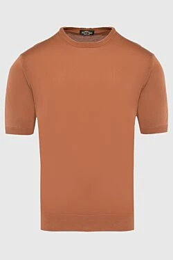 Short sleeve jumper in silk and cotton brown for men