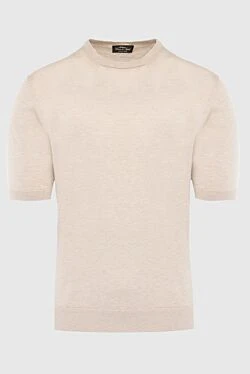 Short sleeve jumper in silk and cotton beige for men