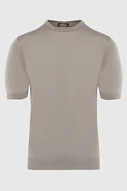 Short sleeve jumper in silk and cotton beige for men