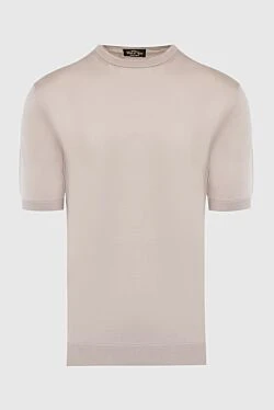 Short sleeve jumper in silk and cotton beige for men