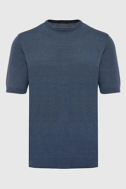 Short sleeve jumper in silk and cotton blue for men