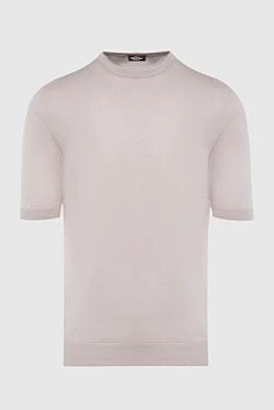 Short sleeve jumper in silk and cotton beige for men