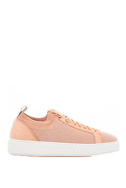 Beige leather and textile sneakers for women