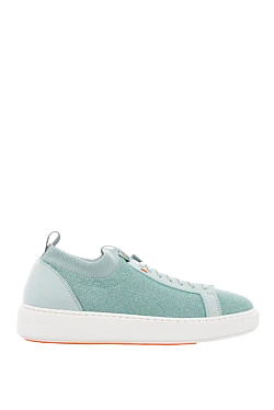 Green leather and textile sneakers for women