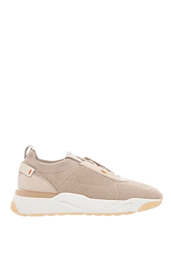 Beige leather and textile sneakers for women