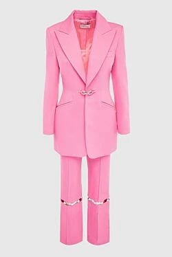 Pink women's trouser suit made of cotton and linen