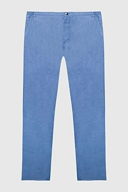 Прямые мужские брюки из льна голубого цвета