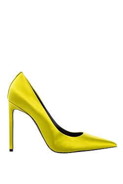 Yellow leather and satin shoes for women