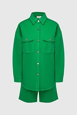 Green women's suit with shorts made of cotton and elastane