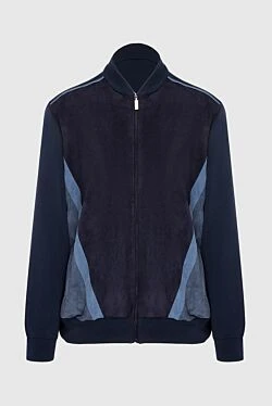 Men's cardigan made of cotton and silk blue