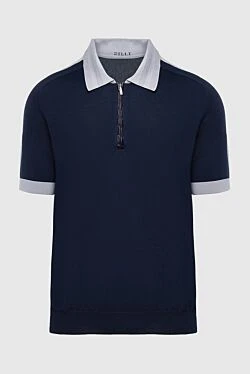 Cotton, silk and crocodile leather polo blue for men