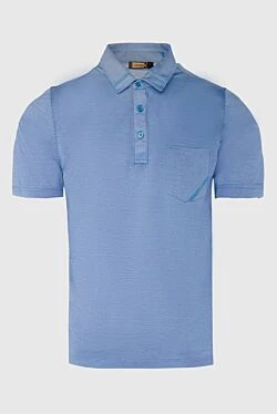 Cotton, silk and crocodile skin blue polo for men