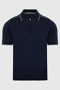 Cotton, silk and crocodile leather polo blue for men