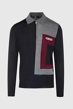 Long sleeve polo in silk, cashmere and crocodile skin black for men